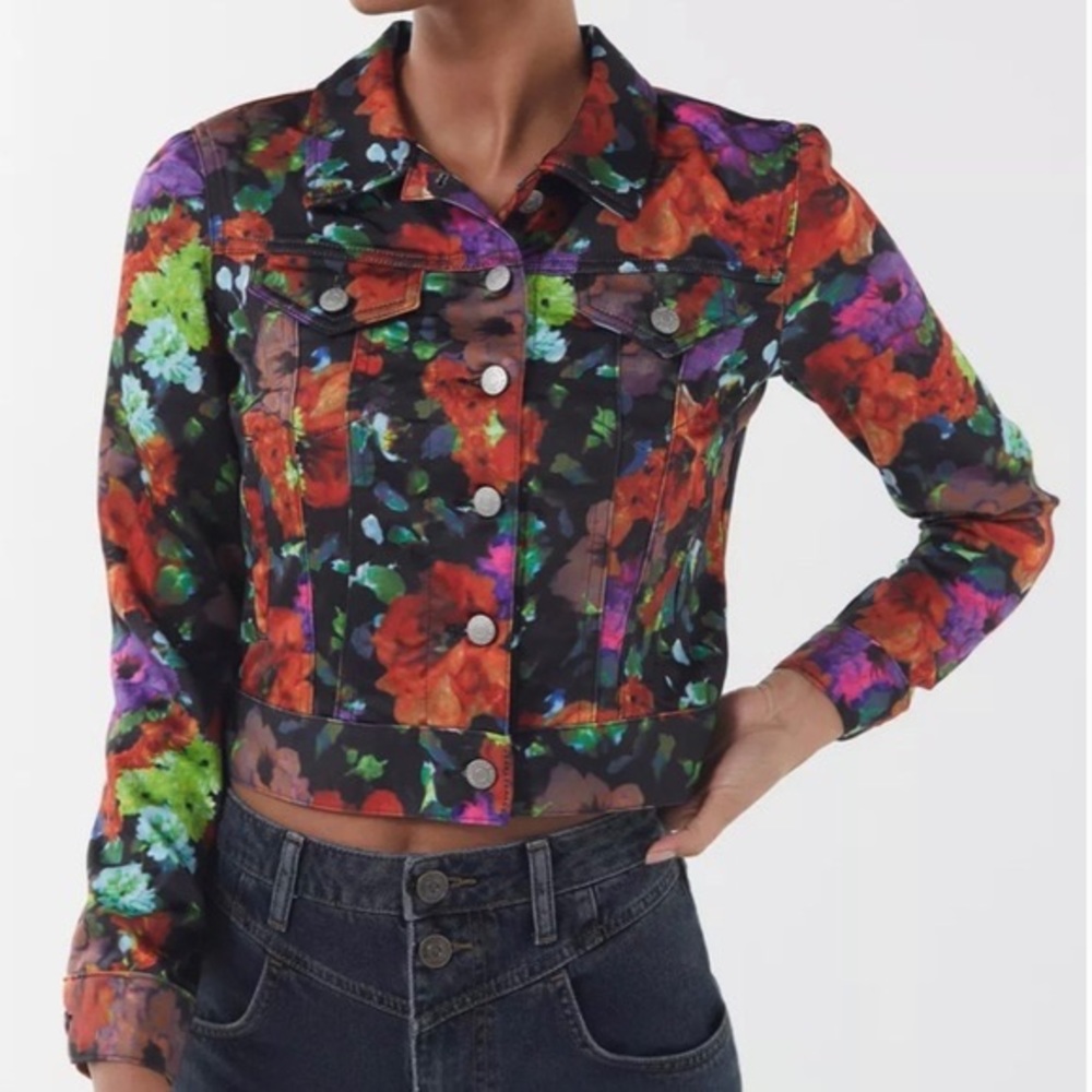 Urban Outfitters Floral Cropped Trucker Jacket